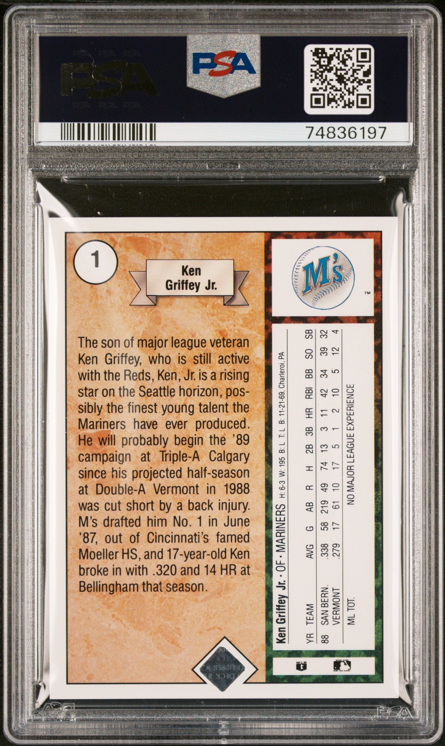 1989 Upper Deck #1 Ken Griffey Jr. Star Rookie PSA 8