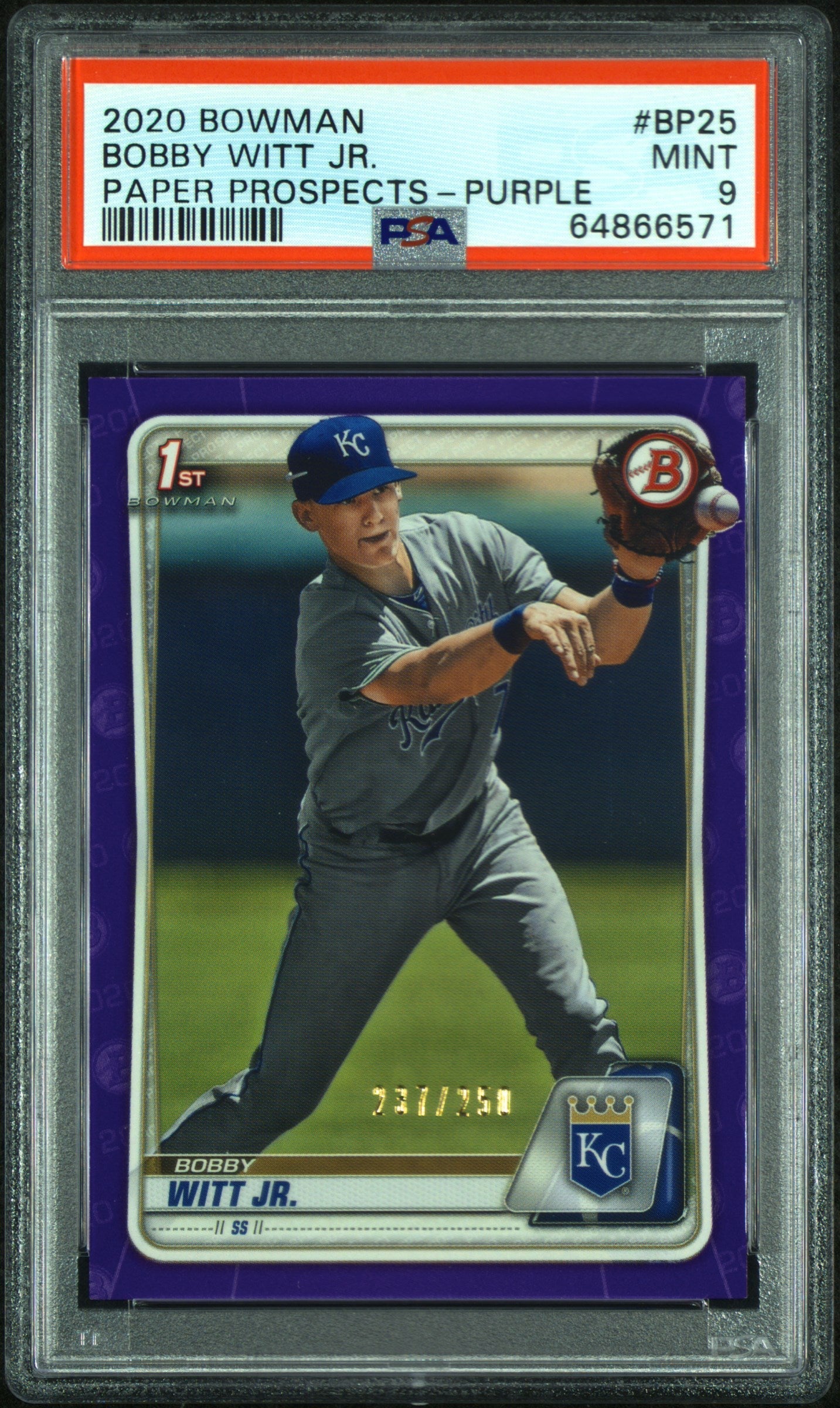 2020 Bowman #BP-25 Bobby Witt Jr. 1st Prospects Purple /250 PSA 9