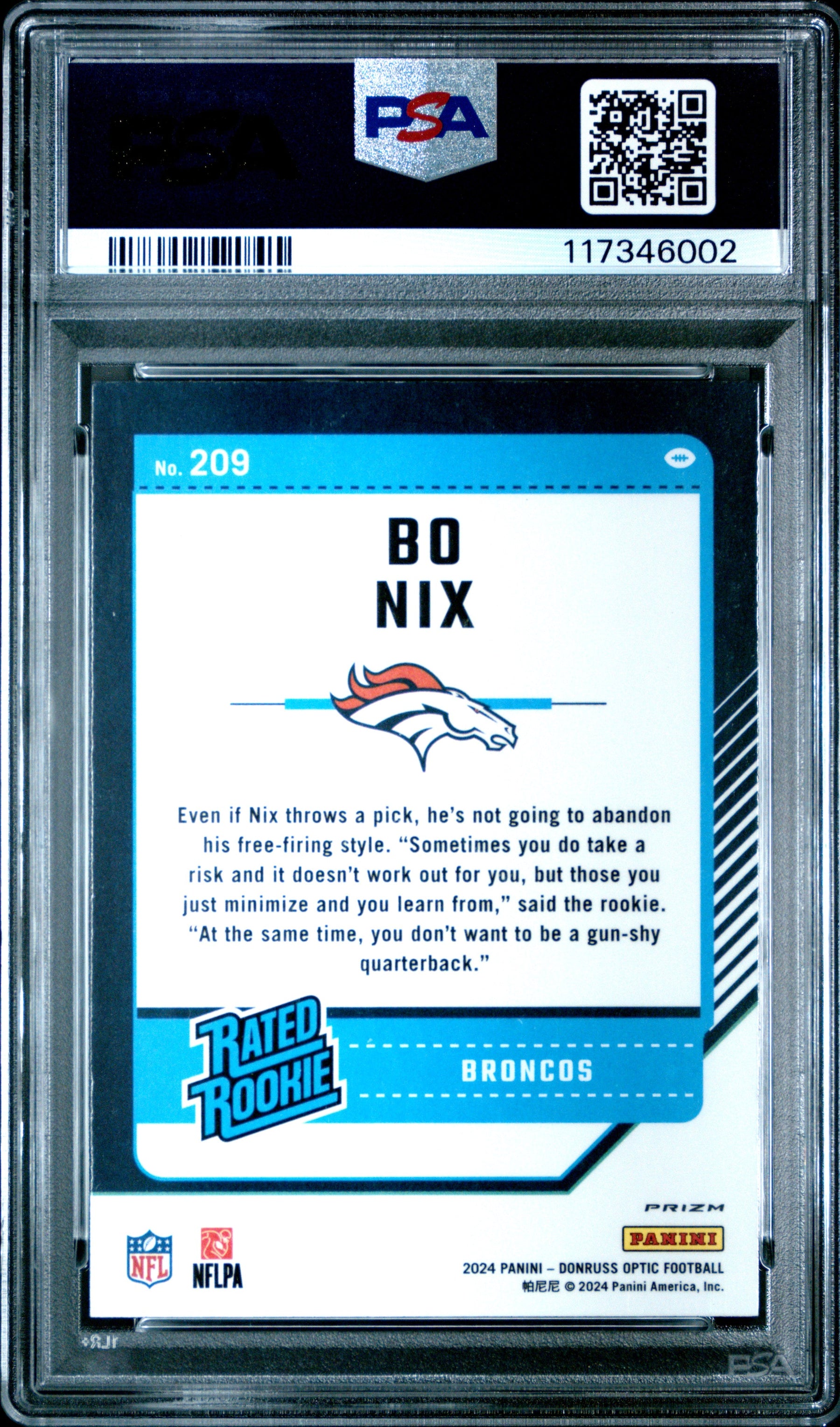 2024 Donruss Optic #209 Bo Nix Pink Rated Rookie PSA 10