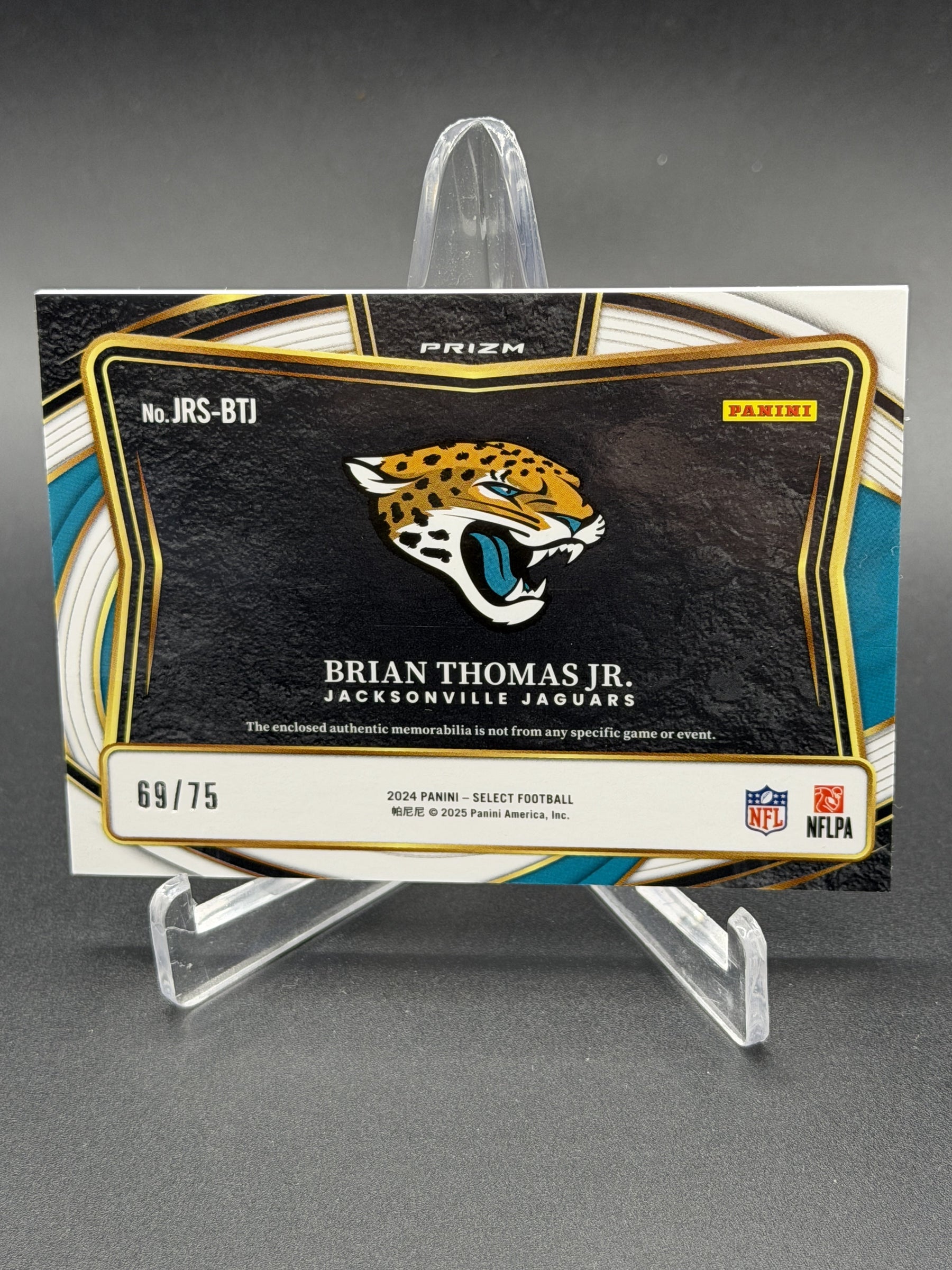 2024 Panini Select Brian Thomas Jr. Jumbo Rookie Swatch White Prizm /75
