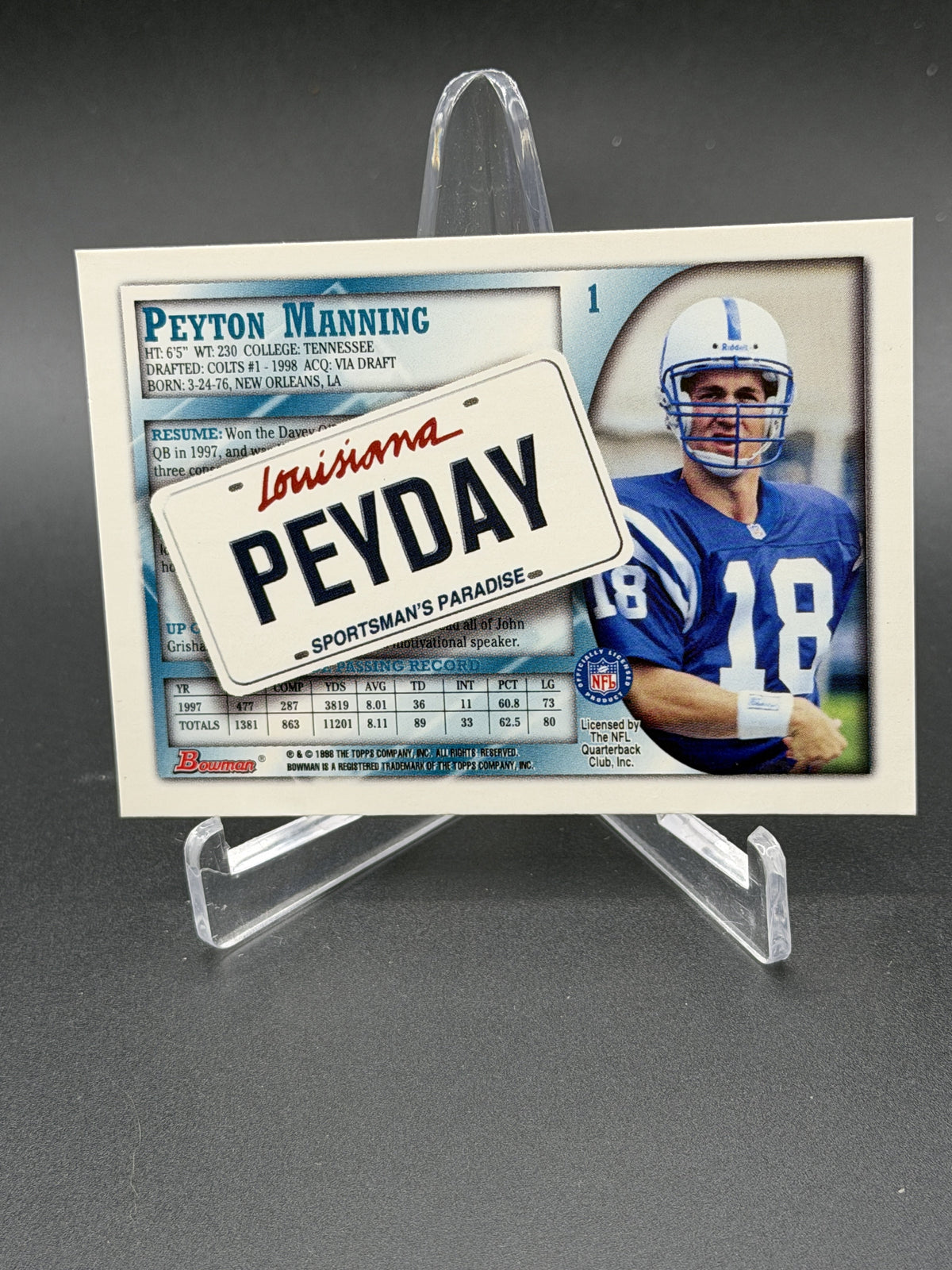 1998 Bowman #1 Peyton Manning Interstate Rookie RC