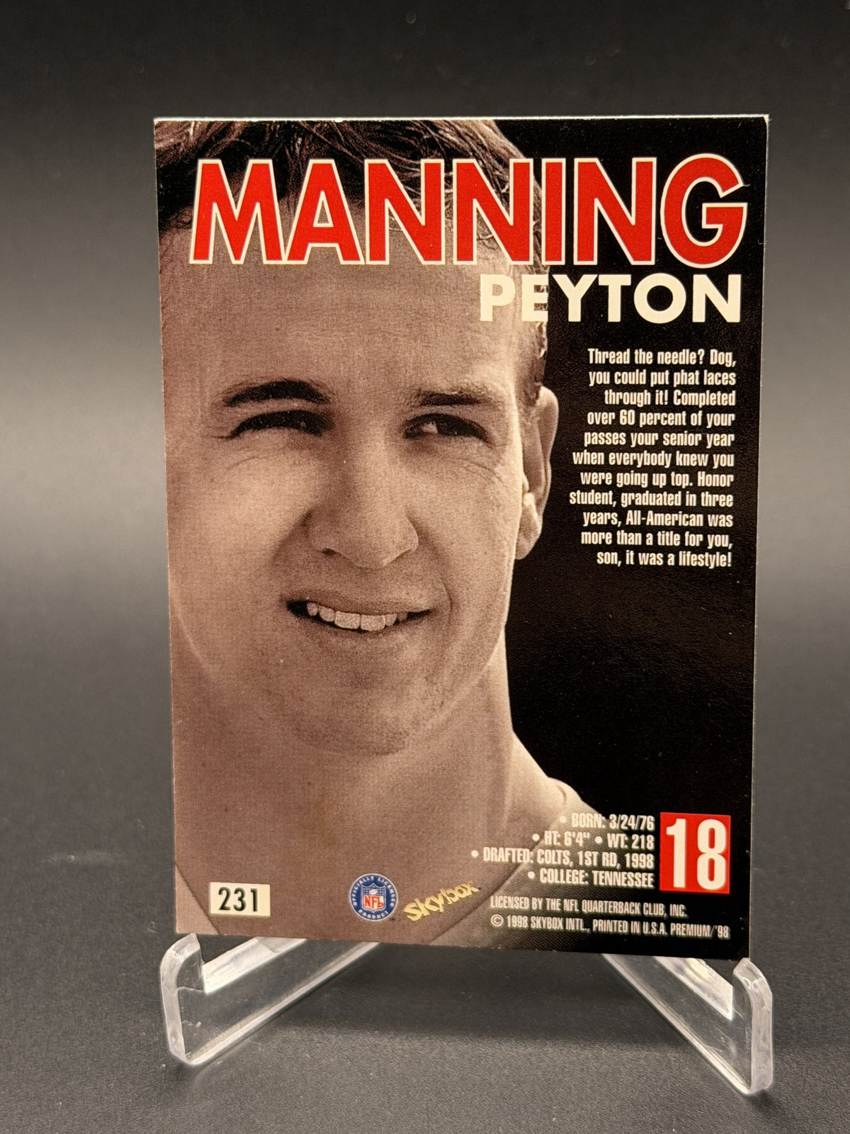 1998 SkyBox Premium #231 Peyton Manning Rookie RC