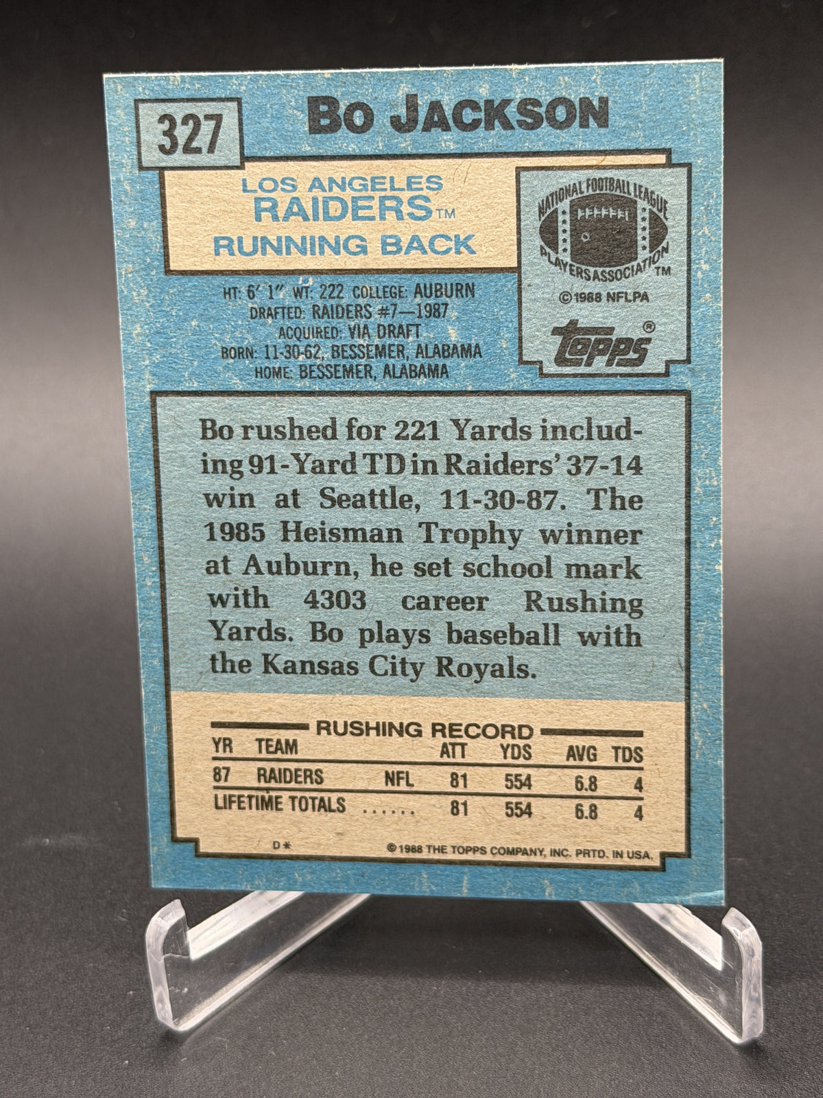 1988 Topps #327 Bo Jackson Rookie RC