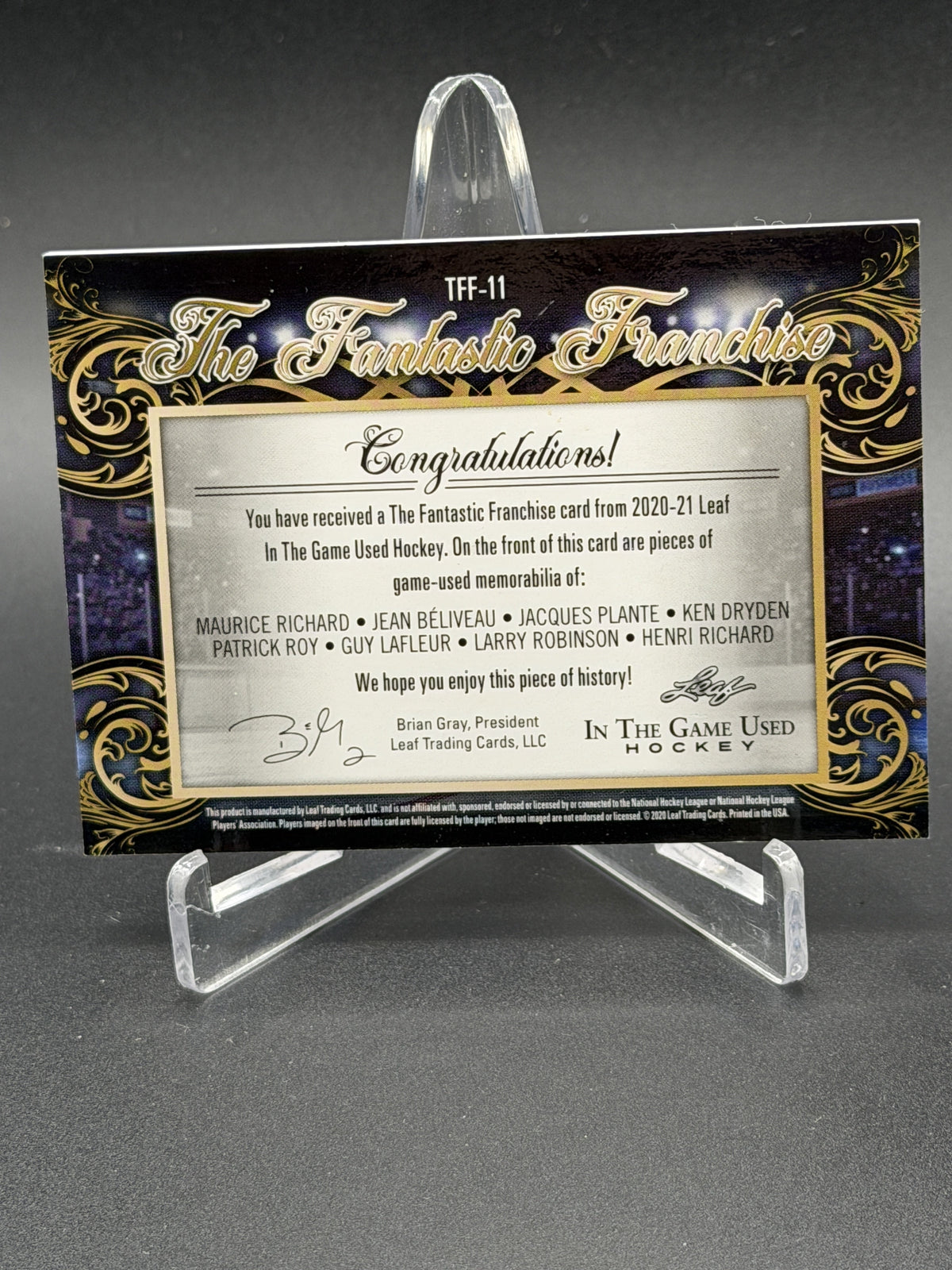 2020 Leaf In The Game Used Fantastic Franchise Guy Lafleur Patrick Roy Relic /12