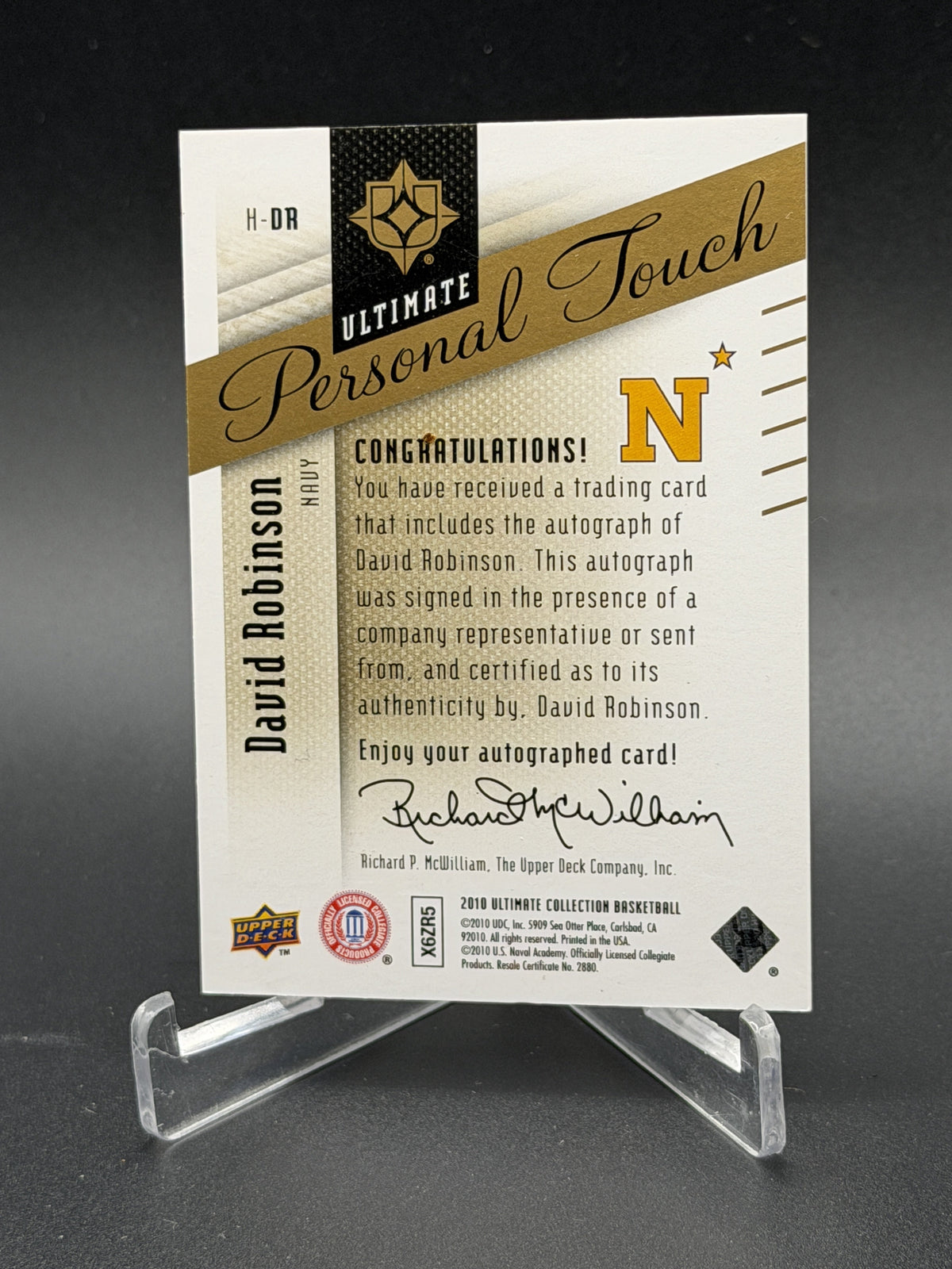 2010 Upper Deck Ultimate David Robinson Personal Touch My Hero Auto /25