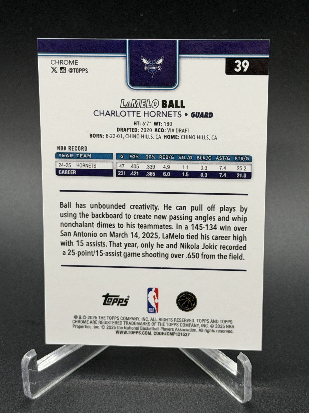 2025-26 Topps Chrome #39 LaMelo Ball Gold Geometric Refractor #/50