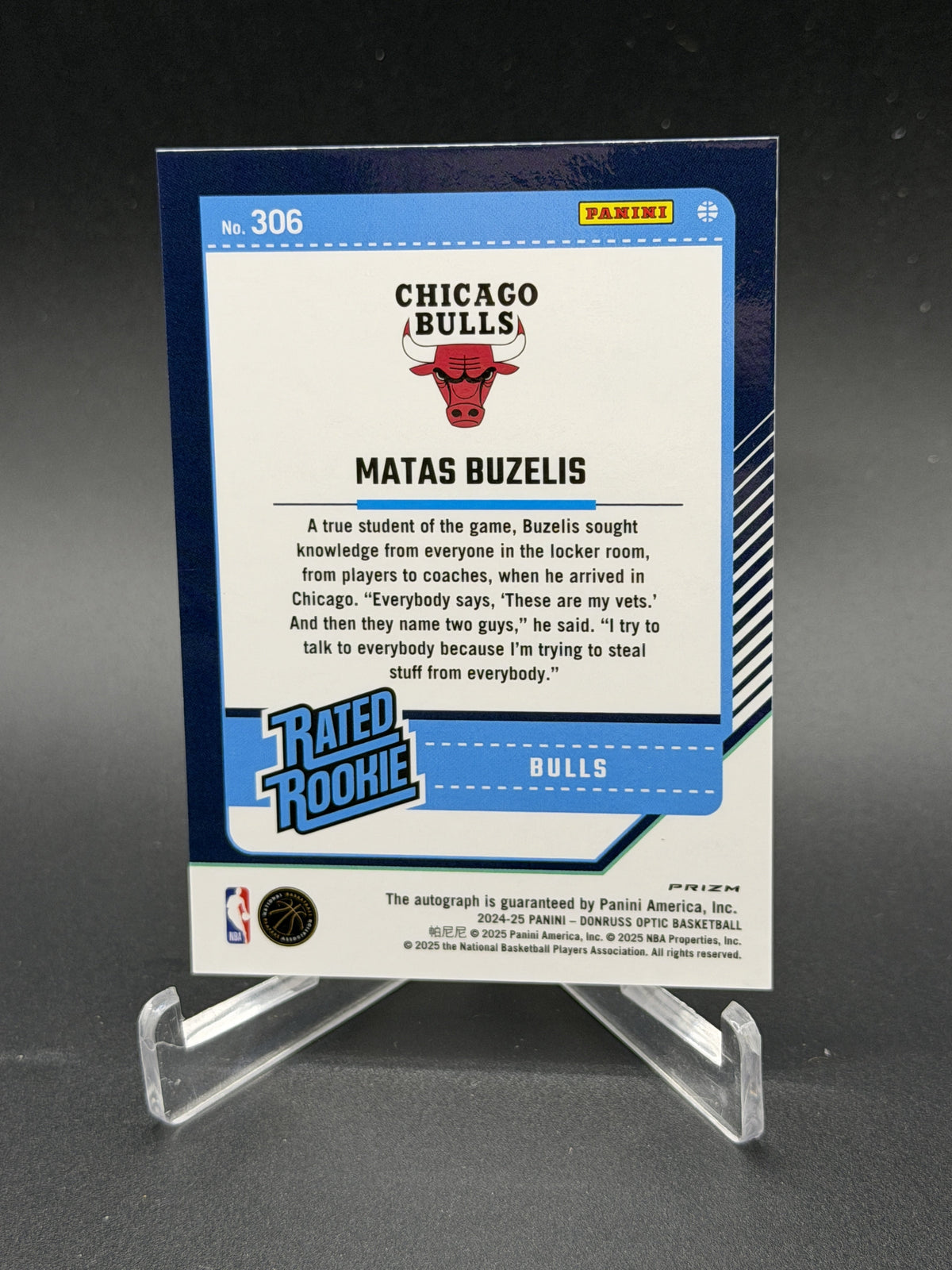 2024-25 Donruss Optic #306 Matas Buzelis Rated Rookie Auto Holo Prizm