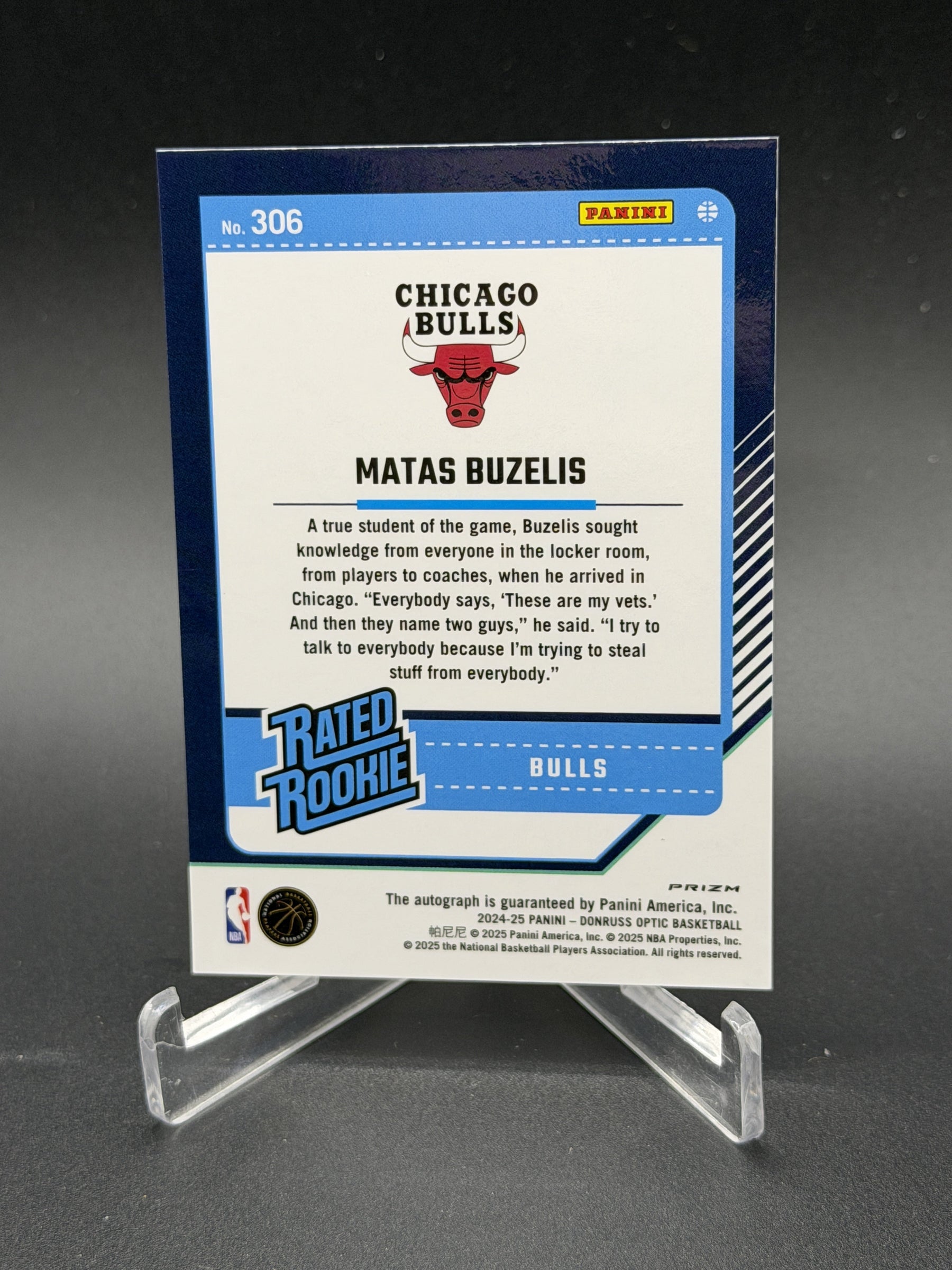 2024-25 Donruss Optic #306 Matas Buzelis Rated Rookie Auto Holo Prizm
