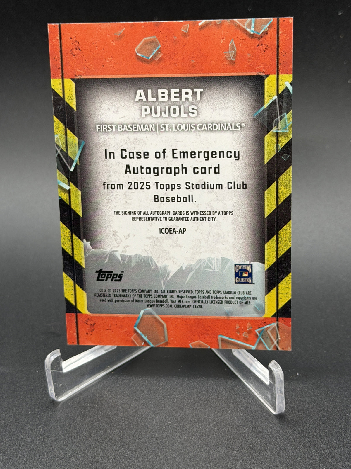 2025 Stadium Club Albert Pujols In Case of Emergency Auto Purple Foil /10