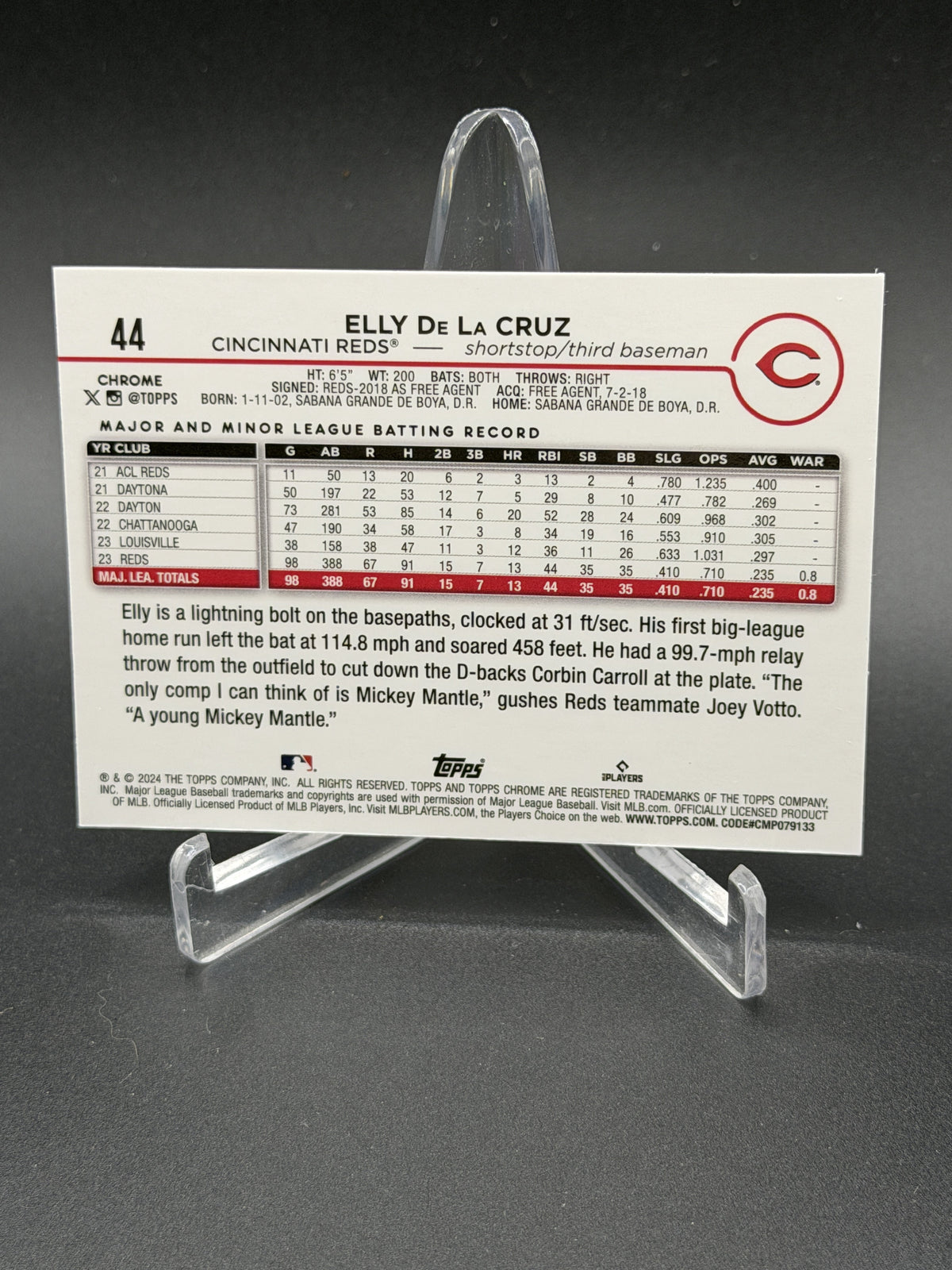 2024 Topps Chrome Logofractor #44 Elly De La Cruz RC Aqua Refractor /199