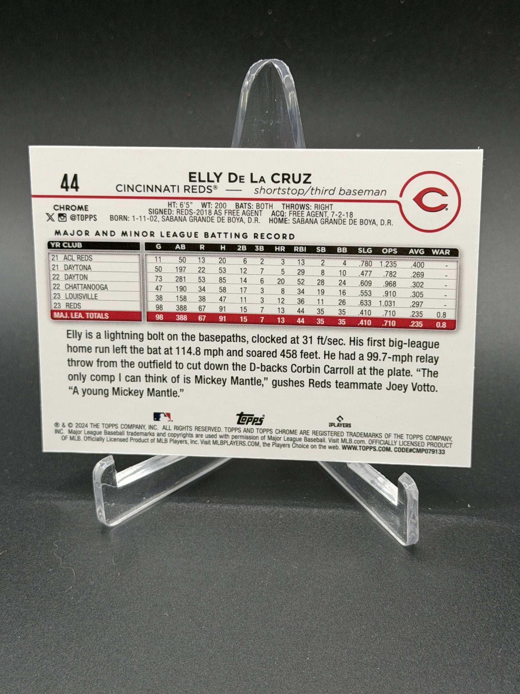 2024 Topps Chrome Logofractor #44 Elly De La Cruz RC Aqua Refractor /199