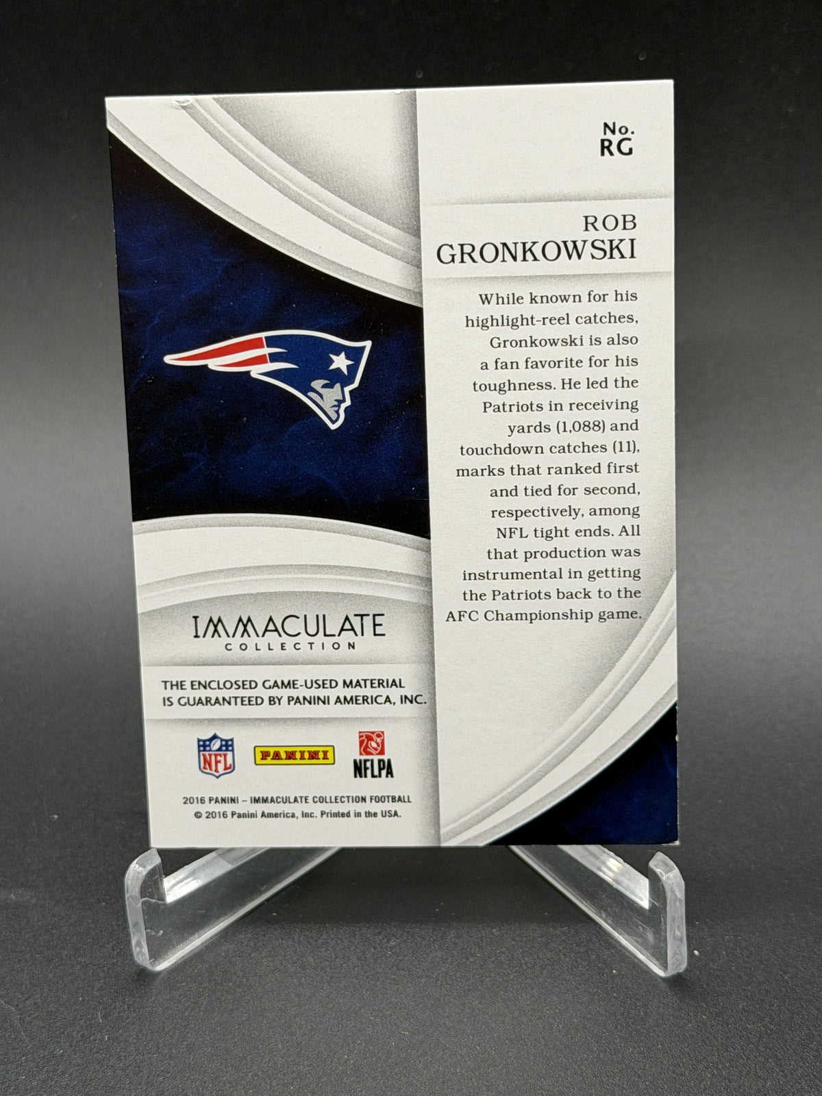 2016 Panini Immaculate #RG Rob Gronkowski Numbers Game Used Memorabilia /87