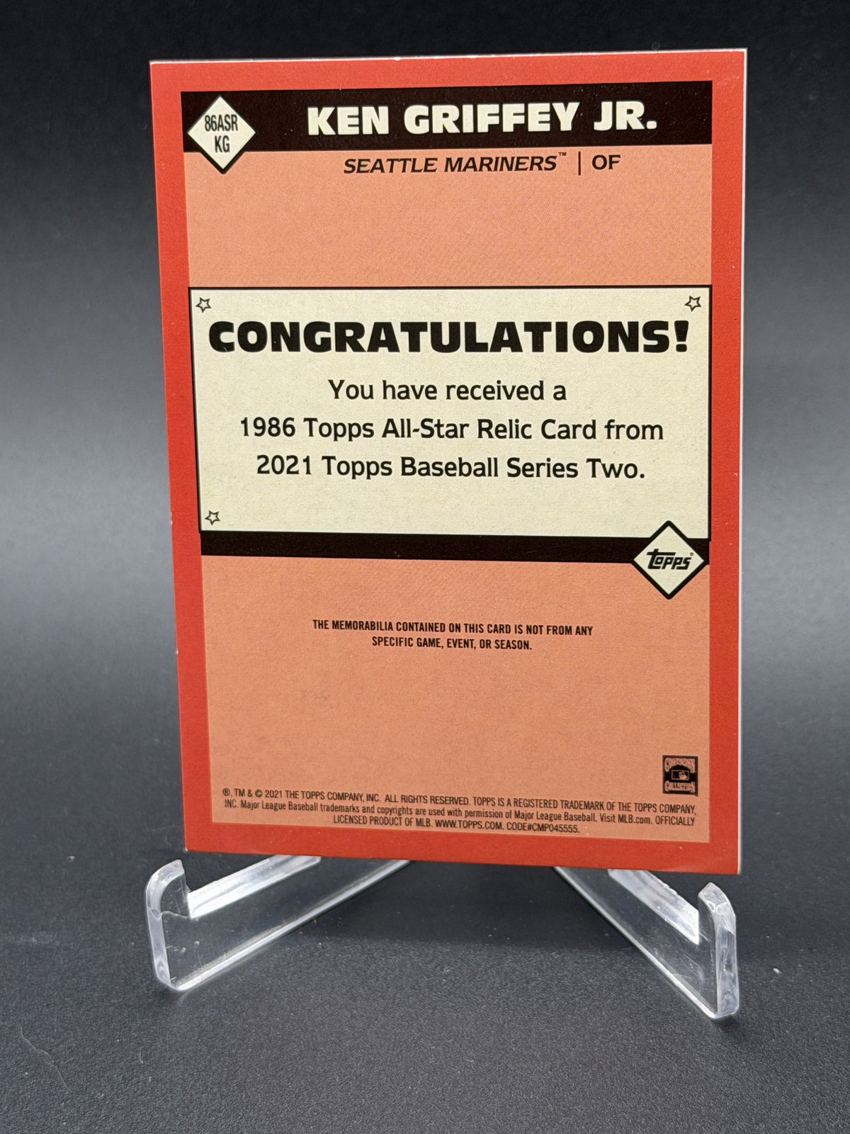 2021 Topps #86ASR-KG Ken Griffey Jr. 1986 Game Used Jersey Relic Platinum 1/1