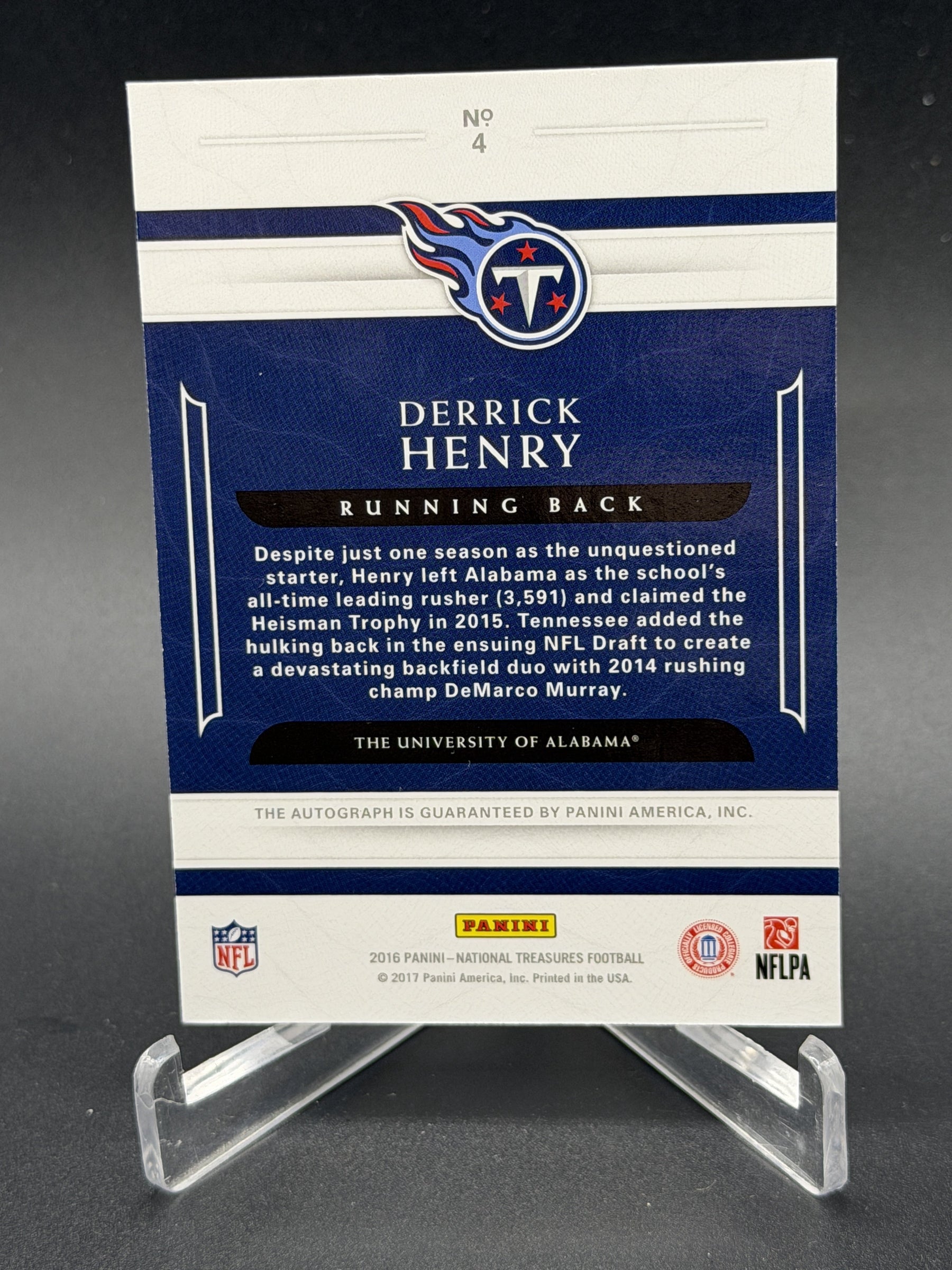 2016 Panini National Treasures #4 Derrick Henry Rookie RC Collegiate Auto /25