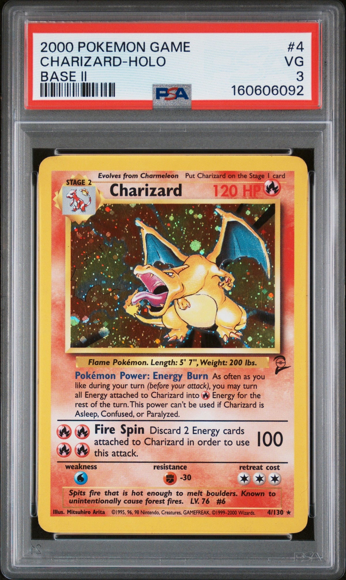 2000 Pokemon Game Base II #4 Charizard Holo Base II 2 PSA 3