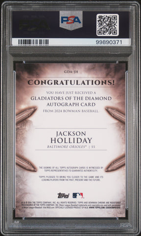 2024 Bowman Jackson Holliday RC Gladiators Diamond Auto Gold Refractor /50 PSA 9