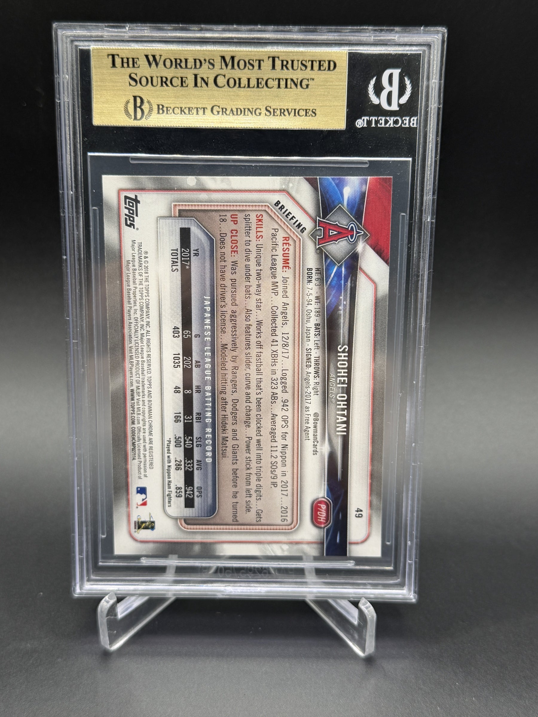 2018 Bowman #49 Shohei Ohtani BGS 9.5